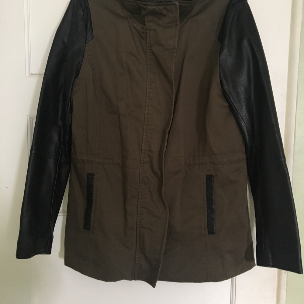 Jacket with faux leather sleeves